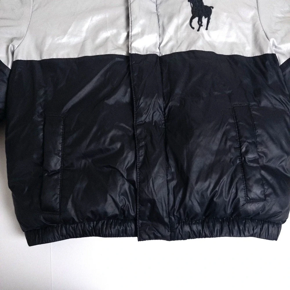 Polo Ralph Lauren Polo Bear Down Puffer Ski Jacket Silver Black Boys Sz‎ 3T